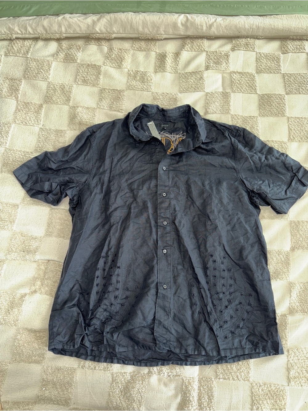 NWT‎ Designer Griffin Linen Blend Embroidered Button Down Shirt XL $215 MSRP
